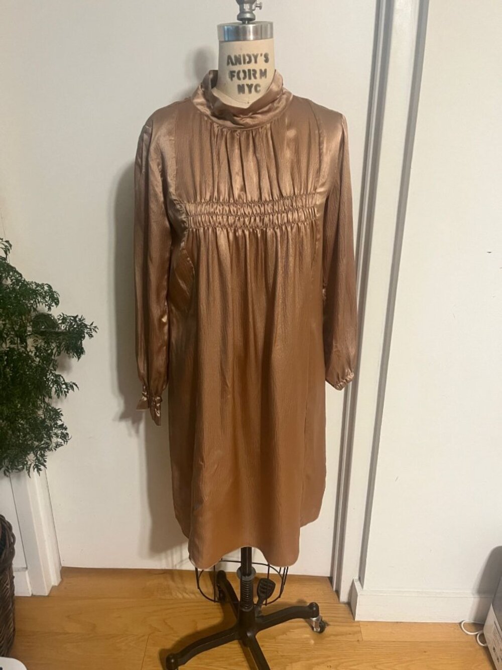 BRIAN DALES  Silk Copper‎ Midi Smock Dress Size 44 (8)